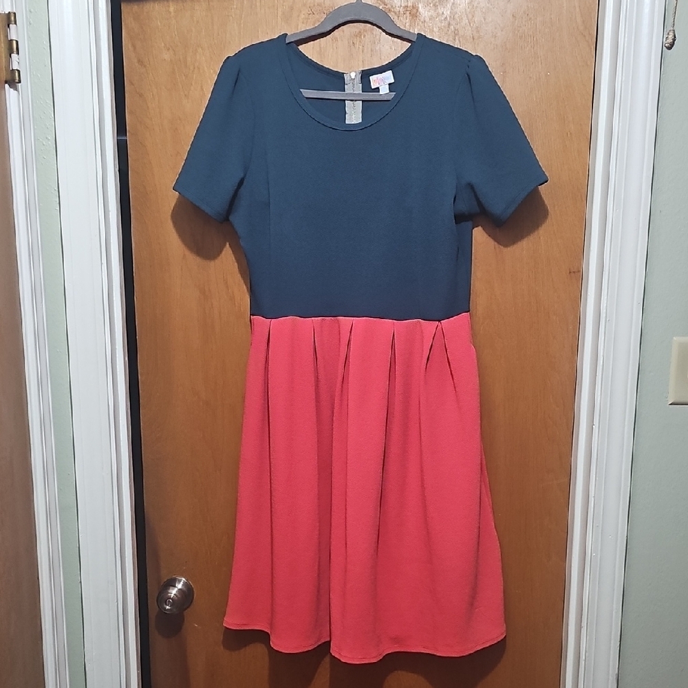 LuLaRoe Blue and Coral Midi Dress